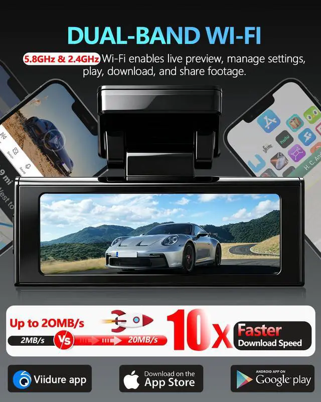 Alt view image 3 of 7 - 4K Dash Cam Front and Rear, 2.5K Rear, ADAS, 5.8GHz Wi-Fi, 64GB Card | 20MB/s Download Speed, WDR Night Vision, Loop Recording, APP, GPS, Built-in Supercapacitor, 3" IPS, 24H Parking Mode