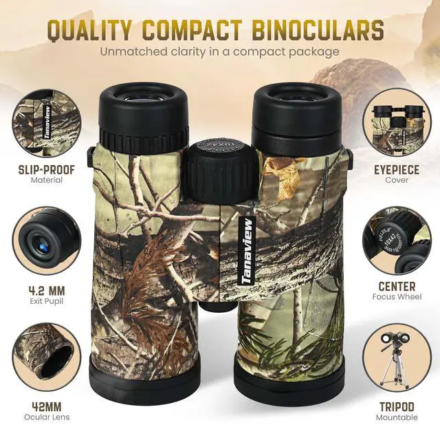 Alt view image 2 of 7 - 10X42 Compact Binoculars for Adults - Long Distance, High Powered Binoculars with Travel Case - Extra Bright Light & Large Field of View - Lightweight, Water & Fog Proof, Hunting, Bird Watching
