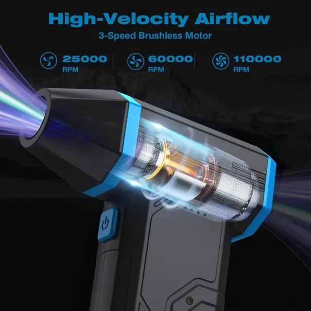 Alt view image 3 of 6 - Airflex Mini Compressed Air Duster 120,000 RPM Electric Air Duster, Reusable Cordless Blower Replaces Canned Air for Keyboard, PC, Car, Electronics Cleaning (Gray)