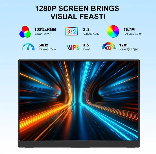 Alt view image 2 of 7 - Portable Monitor 10.5'' 1920 * 1280 Ultra-Slim Mini Monitor 3:2,500nits,2000:1,Standard USB C HDMI HDR Computer Monitor for Laptop Switch Mac Phone
