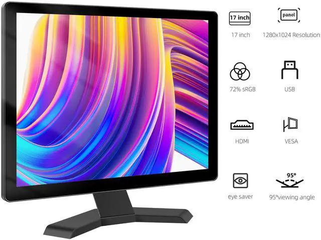 Alt view image 4 of 7 - 17" 10-Point Touch 4:3 Full HD 1280x1024 Square Touch Screen Monitor with HDMI USB Ports, VESA, Touchscreen for PC POS Machine Win 10 11, Built-in Speakers