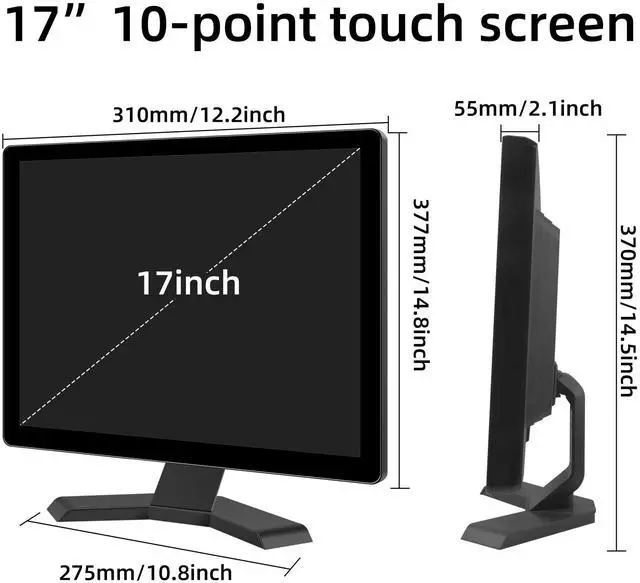 Alt view image 5 of 7 - 17" 10-Point Touch 4:3 Full HD 1280x1024 Square Touch Screen Monitor with HDMI USB Ports, VESA, Touchscreen for PC POS Machine Win 10 11, Built-in Speakers