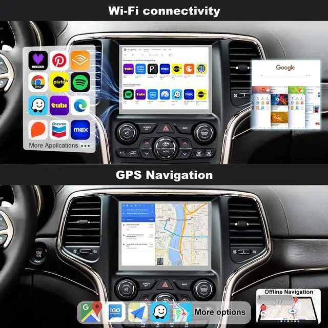 Alt view image 3 of 7 - 5GWiFi Upgrade Radio for Jeep Grand Cherokee 2014-2021, Dodge RAM 1500/2500/3500 2013-2018, Dodge Challenger Charger Durango 2015-2023, Touch Screen Car Stereo Carplay GPS (Only Fit 8.4inch Screen)