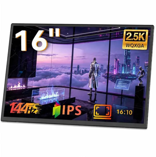 Main image of Portable Gaming Monitor, 16-inch, 2.5K QHD, 144Hz | Travel Monitor with Built-in Speakers, Compatible with Laptops, Computers, Switch, Xbox, PS5, and PS4