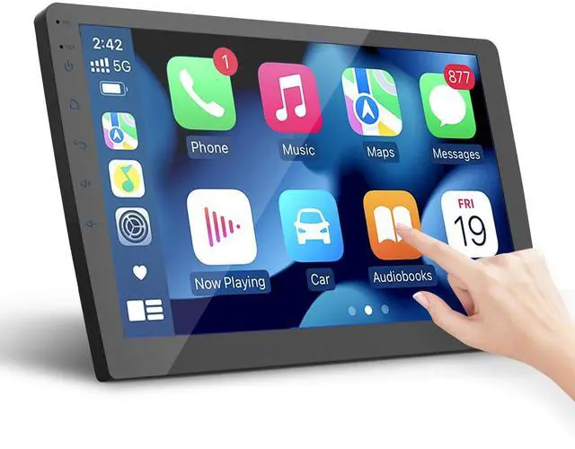 Main image of Double Din Car Stereo, 10.1" HD Touchscreen with Wireless Apple Carplay & Android Auto, Mirror Link, Bluetooth 5.4, SWC, Subwoofer, 5.1 CHN, Backup Camera, 4+64GB, FM/AM Car Radio Receiver