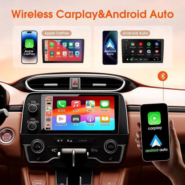 Alt view image 2 of 7 - Double Din Car Stereo, 10.1" HD Touchscreen with Wireless Apple Carplay & Android Auto, Mirror Link, Bluetooth 5.4, SWC, Subwoofer, 5.1 CHN, Backup Camera, 4+64GB, FM/AM Car Radio Receiver