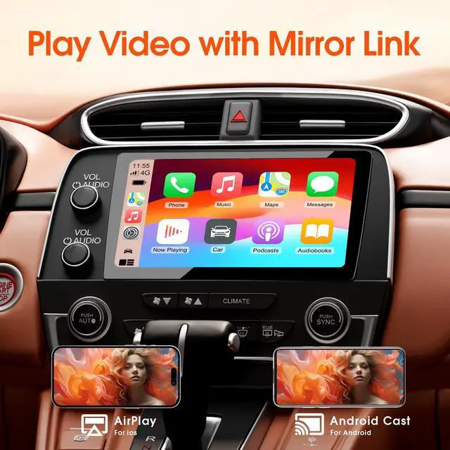 Alt view image 4 of 7 - Double Din Car Stereo, 10.1" HD Touchscreen with Wireless Apple Carplay & Android Auto, Mirror Link, Bluetooth 5.4, SWC, Subwoofer, 5.1 CHN, Backup Camera, 4+64GB, FM/AM Car Radio Receiver