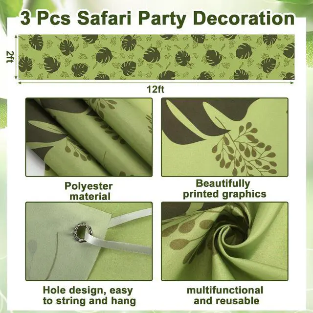 Alt view image 2 of 7 - 3 Pcs 36 ft Rainforest Palm Leaves Decorations for Vbs Jungle Tropical Safari Ceiling Hanging Decor with Ropes Hawaiian Luau Rainforest Jungle Party Banner for Summer Sunday School Classroom