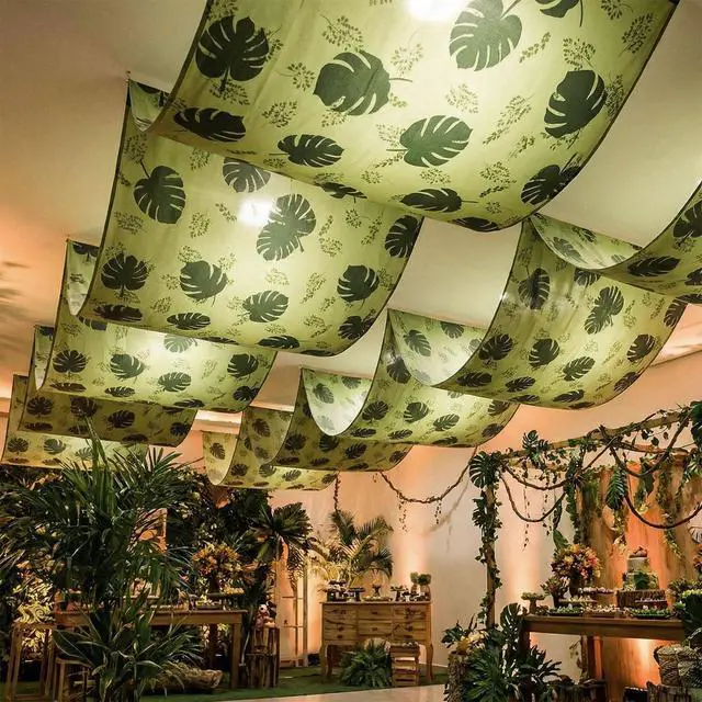 Alt view image 4 of 7 - 3 Pcs 36 ft Rainforest Palm Leaves Decorations for Vbs Jungle Tropical Safari Ceiling Hanging Decor with Ropes Hawaiian Luau Rainforest Jungle Party Banner for Summer Sunday School Classroom