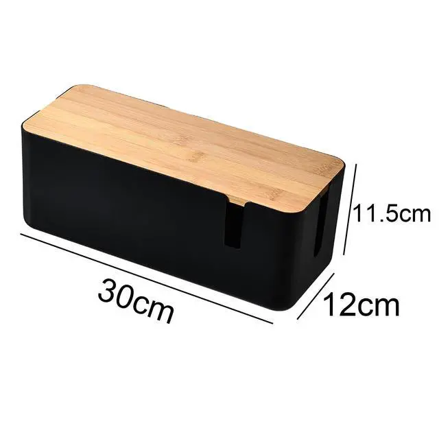 Alt view image 3 of 7 - Cable Management Box with Bamboo Lid Small Cable Organizer Box for Extension Cord Power Stripe Surge Protector Wire Management Concealer Organizer Cover Hider (Black)