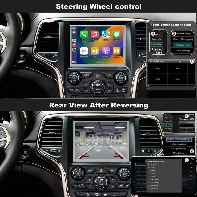 Alt view image 5 of 7 - 5GWiFi Upgrade Radio for Jeep Grand Cherokee 2014-2021, Dodge RAM 1500/2500/3500 2013-2018, Dodge Challenger Charger Durango 2015-2023, Touch Screen Car Stereo Carplay GPS (Only Fit 8.4inch Screen)