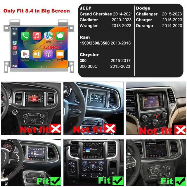 Alt view image 7 of 7 - 5GWiFi Upgrade Radio for Jeep Grand Cherokee 2014-2021, Dodge RAM 1500/2500/3500 2013-2018, Dodge Challenger Charger Durango 2015-2023, Touch Screen Car Stereo Carplay GPS (Only Fit 8.4inch Screen)