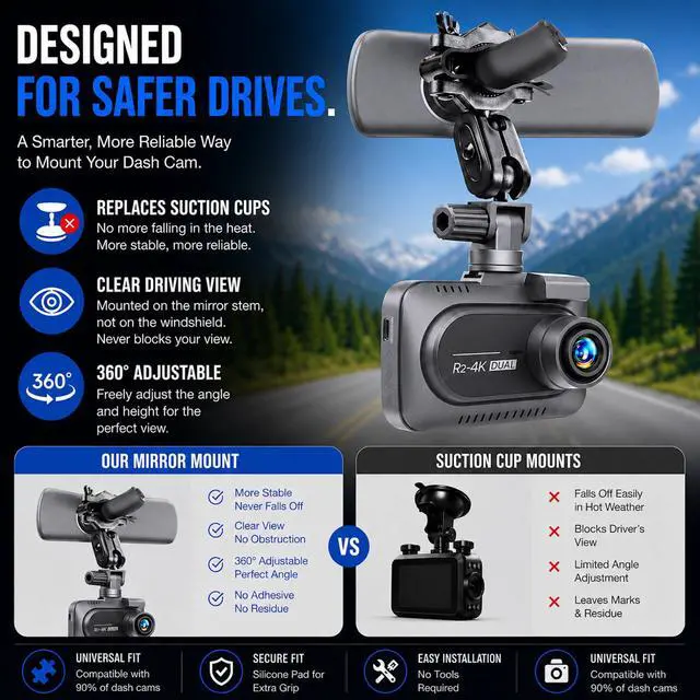 Alt view image 5 of 7 - Dash Cam Mount Replacement Holder, Fits Rove r2-4k and Other Dash Cams | Easy Rearview Mirror Installation | No More Falling Suction Cups | Multiple Adapters | Secure Adjustable View
