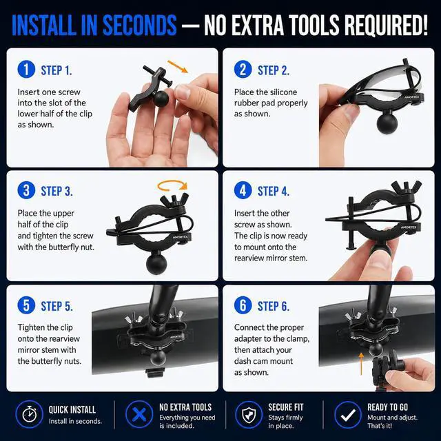 Alt view image 6 of 7 - Dash Cam Mount Replacement Holder, Fits Rove r2-4k and Other Dash Cams | Easy Rearview Mirror Installation | No More Falling Suction Cups | Multiple Adapters | Secure Adjustable View