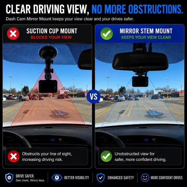 Alt view image 3 of 7 - Dash Cam Mount Replacement Holder, Fits Rove r2-4k and Other Dash Cams | Easy Rearview Mirror Installation | No More Falling Suction Cups | Multiple Adapters | Secure Adjustable View
