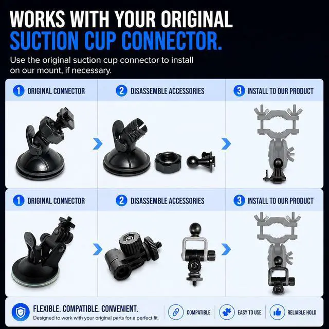 Alt view image 4 of 7 - Dash Cam Mount Replacement Holder, Fits Rove r2-4k and Other Dash Cams | Easy Rearview Mirror Installation | No More Falling Suction Cups | Multiple Adapters | Secure Adjustable View