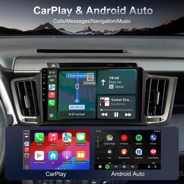 Alt view image 2 of 7 - 64G 10.2" Android Car Radio Stereo for Toyota RAV4 2013-2018 with Wireless Carplay & Android Auto | AM & FM Radio | 5G WiFi Bluetooth SWC GPS Navigation | AHD Backup Camera