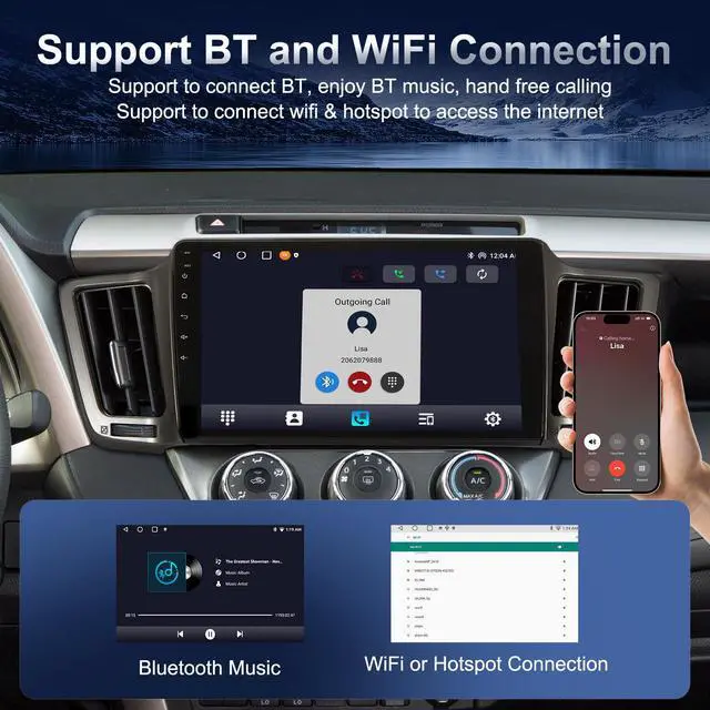 Alt view image 5 of 7 - 64G 10.2" Android Car Radio Stereo for Toyota RAV4 2013-2018 with Wireless Carplay & Android Auto | AM & FM Radio | 5G WiFi Bluetooth SWC GPS Navigation | AHD Backup Camera