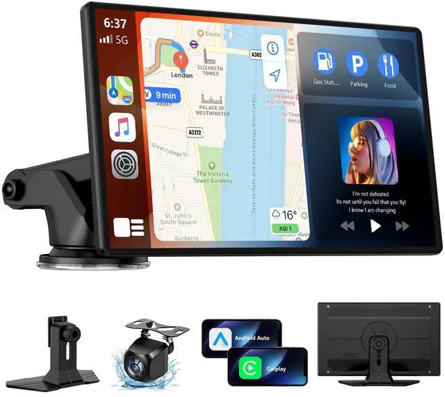 Main image of Wireless CarPlay Screen for Car, 9 Inch Portable Touchscreen for Apple CarPlay & Android Auto, Plug & Play, OTA Updates, Backup Camera & Screen Mirroring, Voice Control, GPS, Bluetooth 5.0, FM/AUX