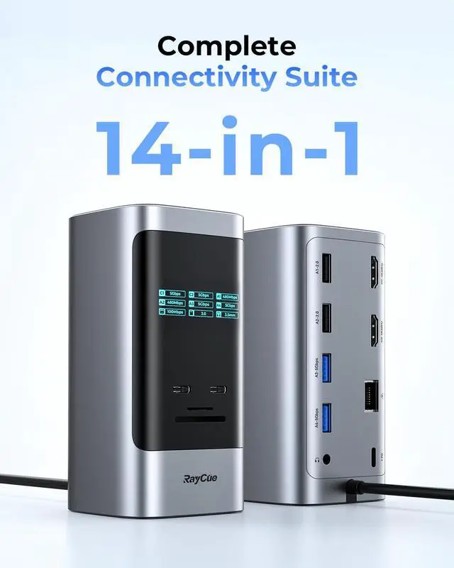 Alt view image 7 of 7 - 14 in 1 Docking Station Dual Monitor, 2 * 4K HDMI, 6 USB Ports, 5 Shortcut Button, 1Gbps Ethernet, PD3.0(No Power Adapter), Laptop Docking Station for Dell/HP/Lenovo/Asus/Acer/Mac