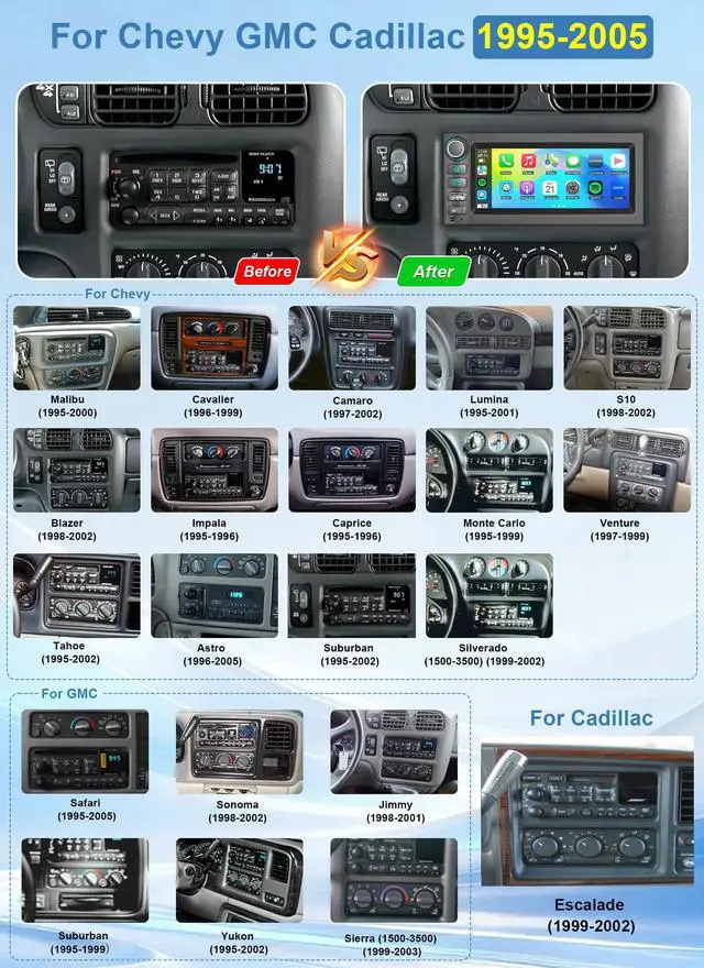 Alt view image 4 of 7 - Car Stereo Radio GPS Navi for Chevy GMC Tahoe Yukon Suburban Silverado Avalanche Sierra S10 Blazer Jimmy Sonoma Astro 1995-2005 /Cadillac Escalade1999-2002 WiFi Carplay Android Auto Backup Camera