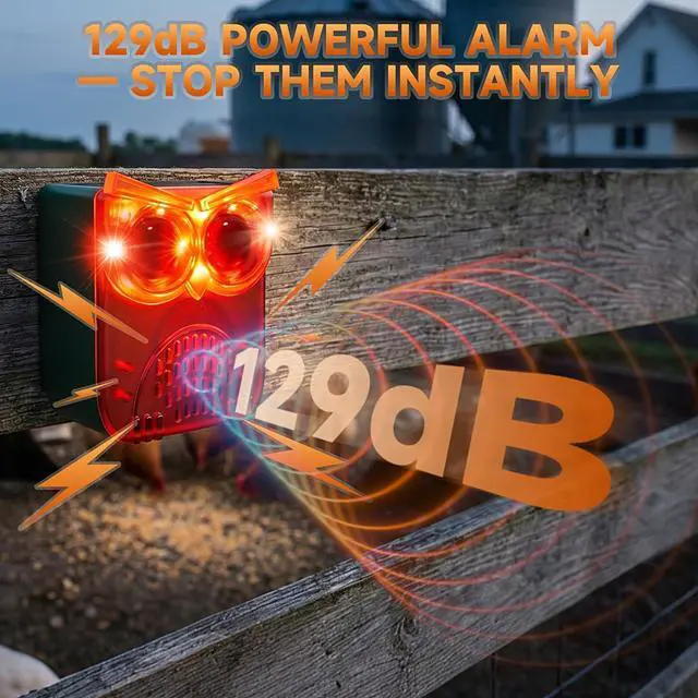 Alt view image 2 of 7 - Solar Outdoor Motion Sensor Alarm, 130dB Dog Barking & Gunshot Sound | 13 Looping Sounds to Prevent Habituation, 4 Work Modes, IP55 Weatherproof Alarm for Home, Villa, Yard, Chicken Coop