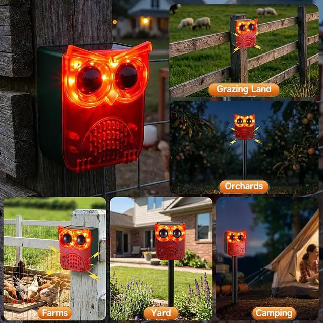 Alt view image 6 of 7 - Solar Outdoor Motion Sensor Alarm, 130dB Dog Barking & Gunshot Sound | 13 Looping Sounds to Prevent Habituation, 4 Work Modes, IP55 Weatherproof Alarm for Home, Villa, Yard, Chicken Coop