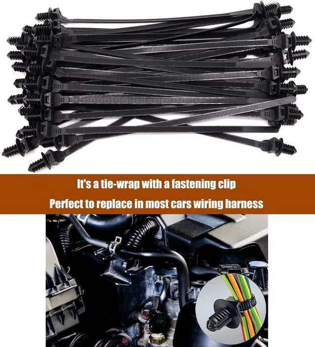 Alt view image 5 of 7 - Push Mount Zip Ties, 8 inch Cable Zip Tie Black Wire Tie with Push Pin Fir Tree Zip for Indoor and Outdoor (100 Pack)