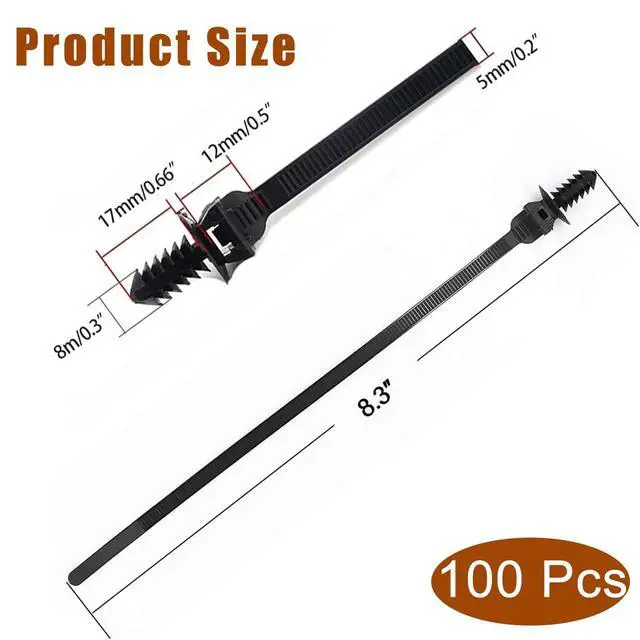 Alt view image 2 of 7 - Push Mount Zip Ties, 8 inch Cable Zip Tie Black Wire Tie with Push Pin Fir Tree Zip for Indoor and Outdoor (100 Pack)