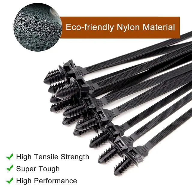 Alt view image 3 of 7 - Push Mount Zip Ties, 8 inch Cable Zip Tie Black Wire Tie with Push Pin Fir Tree Zip for Indoor and Outdoor (100 Pack)