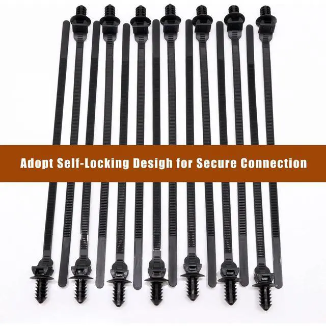 Alt view image 6 of 7 - Push Mount Zip Ties, 8 inch Cable Zip Tie Black Wire Tie with Push Pin Fir Tree Zip for Indoor and Outdoor (100 Pack)