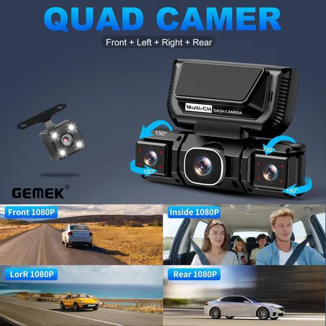 Alt view image 3 of 7 - 360 Degree View 4 Channel Dash Cam 5G WiFi & APP Control, 2K Front and Rear Inside, Left Right Dash Camera for Cars Free 64GB TF Card, G-Sensor, Night Vision, 24H Parking Mode