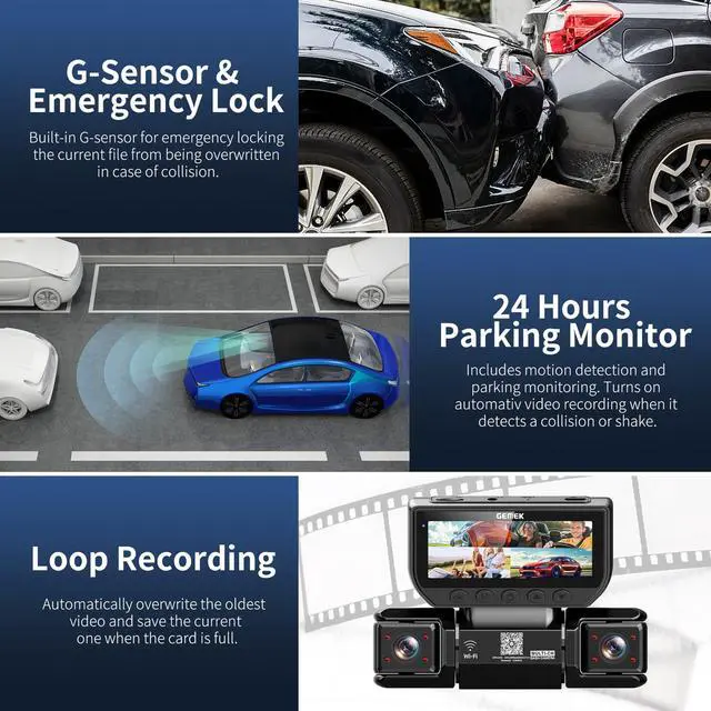 Alt view image 4 of 7 - 360 Degree View 4 Channel Dash Cam 5G WiFi & APP Control, 2K Front and Rear Inside, Left Right Dash Camera for Cars Free 64GB TF Card, G-Sensor, Night Vision, 24H Parking Mode