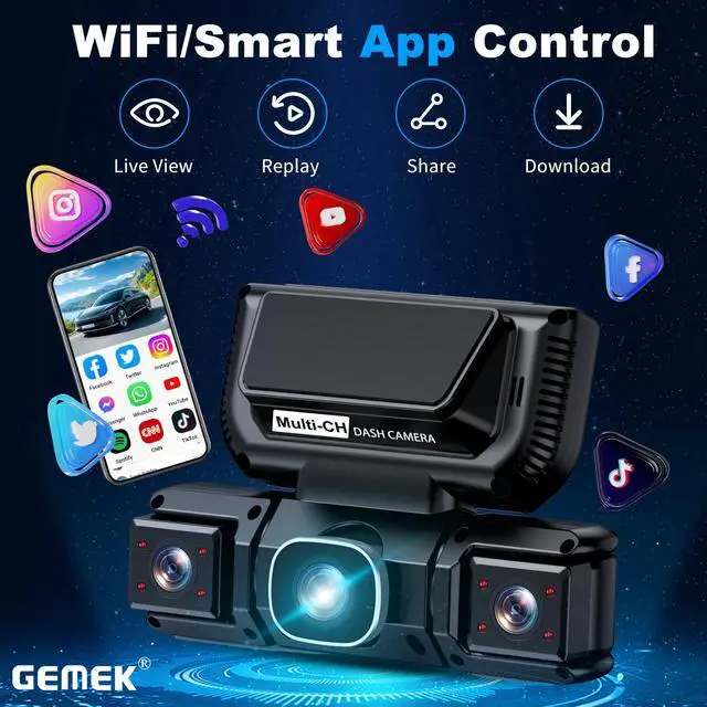 Alt view image 5 of 7 - 360 Degree View 4 Channel Dash Cam 5G WiFi & APP Control, 2K Front and Rear Inside, Left Right Dash Camera for Cars Free 64GB TF Card, G-Sensor, Night Vision, 24H Parking Mode