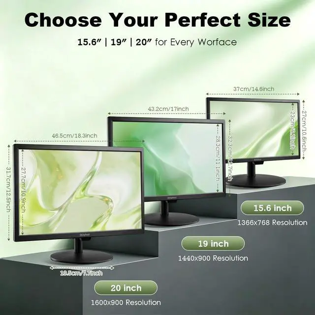 Alt view image 2 of 7 - 19" HD 1440x900 PC Monitor, 60Hz 5ms LED Screen Computer Monitor with HDMI/VGA/AV/BNC/USB, Built-in Speakers, VESA Mount, for Laptop PC Desktop Office Home Use