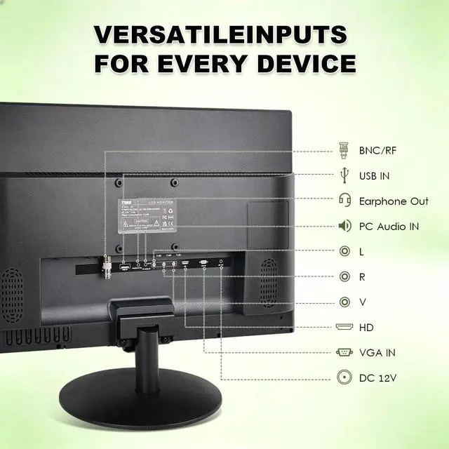 Alt view image 7 of 7 - 19" HD 1440x900 PC Monitor, 60Hz 5ms LED Screen Computer Monitor with HDMI/VGA/AV/BNC/USB, Built-in Speakers, VESA Mount, for Laptop PC Desktop Office Home Use