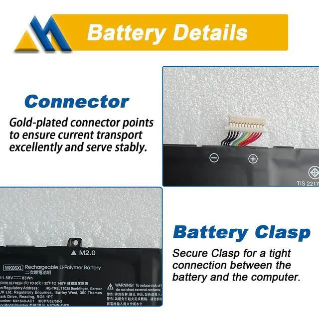 Alt view image 4 of 7 - 83Wh WK06XL M41711-005 Laptop Battery Replacement for HP Omen 16-b0xxx 16-b0000TX 16-B0047TX 16-C0xxx 16-C0167AX 16-b1001TX 16-n0023dx Omen 7 Plus 17-ck0xxx 17T-CK100 M41640-AC1 11.58V 6880mAh