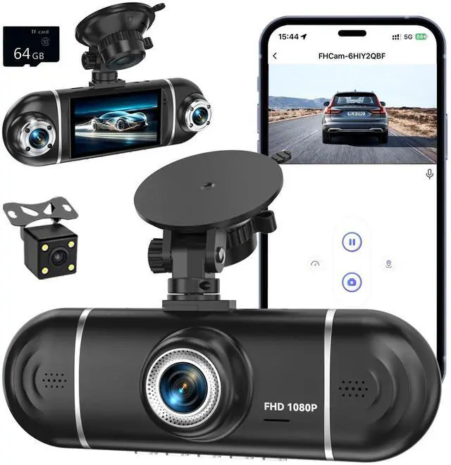 Main image of 4 Channel 1080P Dash Cam Front Rear Left Right, 170° Wide Angle Car Camera with 5GHz WiFi App Control, Super Night Vision, 24H Parking Monitor, G-Sensor, Loop Recording, 64GB SD Card Included