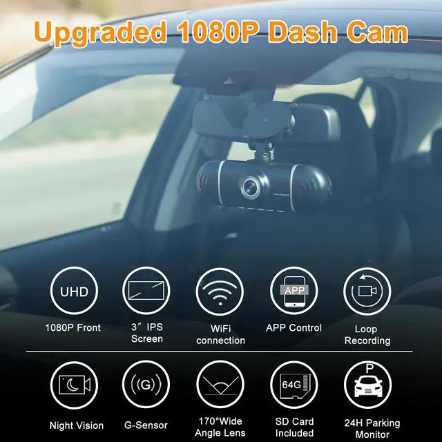 Alt view image 2 of 7 - 4 Channel 1080P Dash Cam Front Rear Left Right, 170° Wide Angle Car Camera with 5GHz WiFi App Control, Super Night Vision, 24H Parking Monitor, G-Sensor, Loop Recording, 64GB SD Card Included