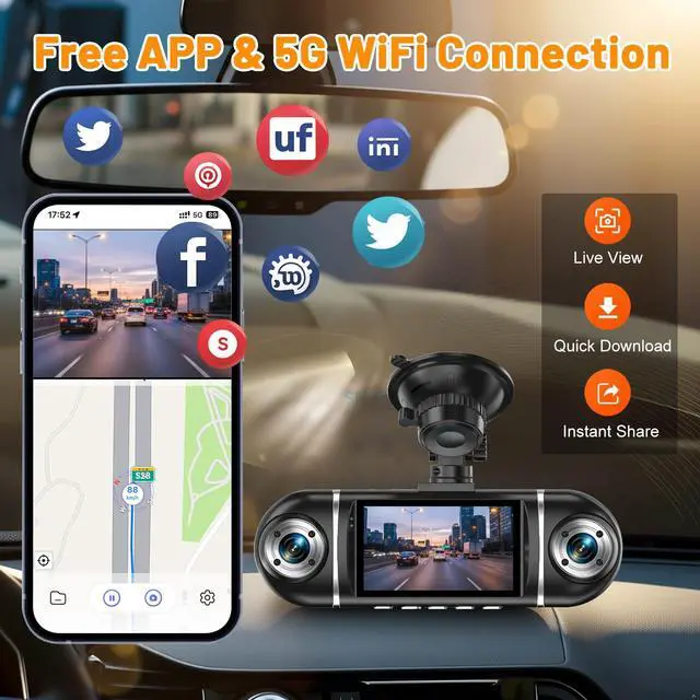 Alt view image 3 of 7 - 4 Channel 1080P Dash Cam Front Rear Left Right, 170° Wide Angle Car Camera with 5GHz WiFi App Control, Super Night Vision, 24H Parking Monitor, G-Sensor, Loop Recording, 64GB SD Card Included