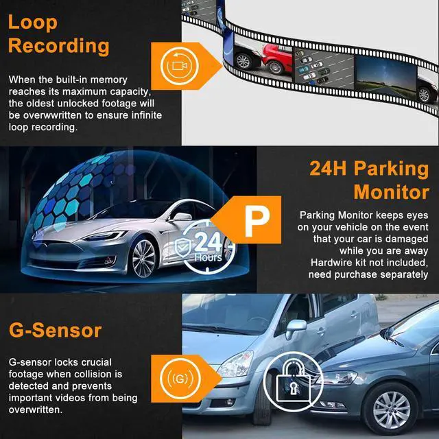 Alt view image 6 of 7 - 4 Channel 1080P Dash Cam Front Rear Left Right, 170° Wide Angle Car Camera with 5GHz WiFi App Control, Super Night Vision, 24H Parking Monitor, G-Sensor, Loop Recording, 64GB SD Card Included