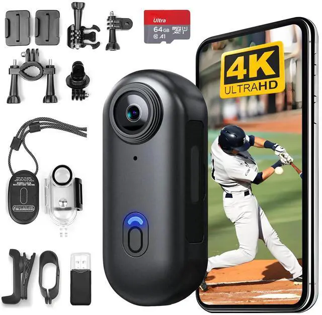 Main image of H8 64GB 4K Thumb Action Camera, Mini Body Cameras, Wearable Vlogging Camera | Multiple Accessory Mount Anywhere Small Portable Hands-Free Helmet Cam for Work, Cycling, Travel, Pet Walking(Black)
