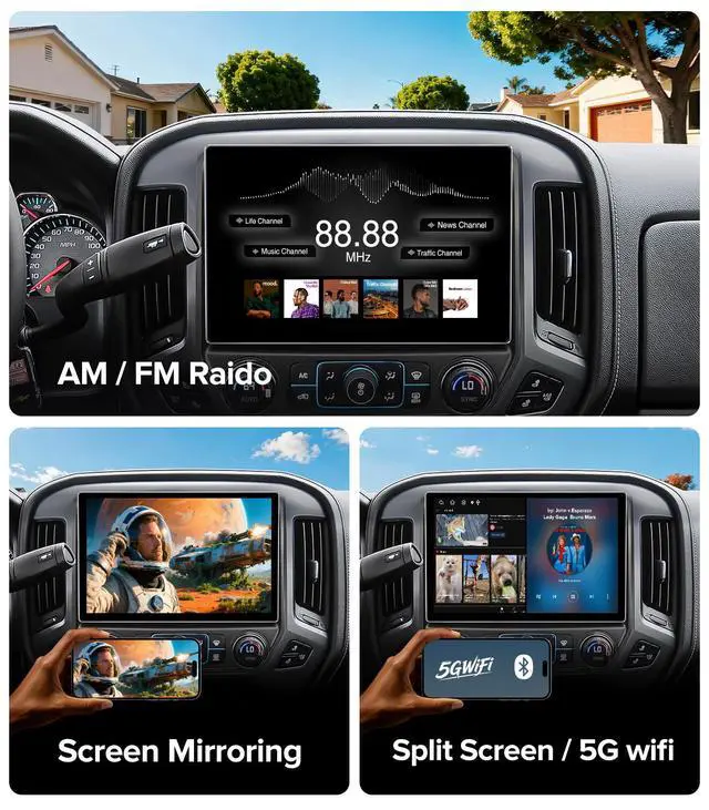 Alt view image 6 of 7 - 11.5''Car Radio for Chevy Silverado Radio GMC Sierra Stereo 2014-2018 | Wireless CarPlay & Android Auto/4GB RAM + 64GB ROM/Android 13 /5G WiFi/TouchScreen/FM/AM/plug-and-play