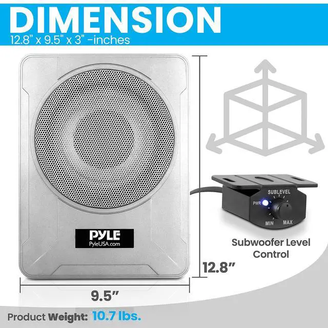 Alt view image 3 of 7 - 8-Inch Low-Profile Amplified Subwoofer System - 600 Watt Compact Enclosed Active Marine Underseat Car Subwoofer with Built in Amp, Powered Car Subwoofer w/Low & High Level Inputs PLMRSBA8,Silver