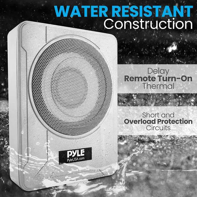 Alt view image 5 of 7 - 8-Inch Low-Profile Amplified Subwoofer System - 600 Watt Compact Enclosed Active Marine Underseat Car Subwoofer with Built in Amp, Powered Car Subwoofer w/Low & High Level Inputs PLMRSBA8,Silver