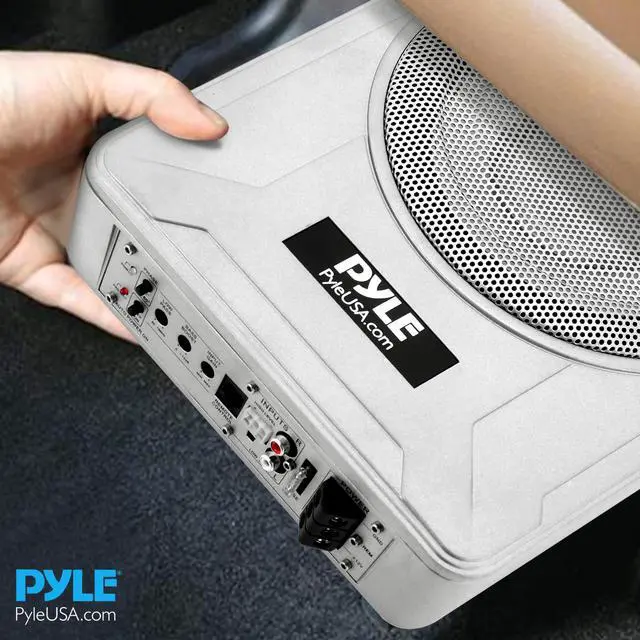 Alt view image 7 of 7 - 8-Inch Low-Profile Amplified Subwoofer System - 600 Watt Compact Enclosed Active Marine Underseat Car Subwoofer with Built in Amp, Powered Car Subwoofer w/Low & High Level Inputs PLMRSBA8,Silver