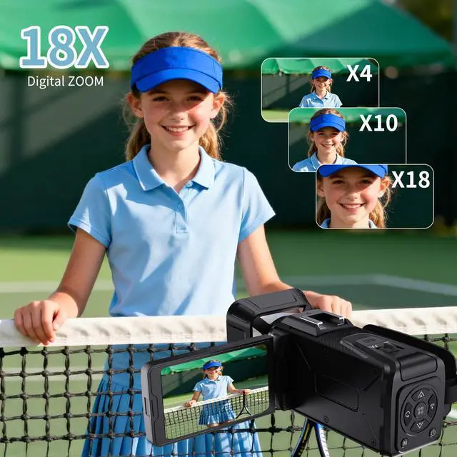 Alt view image 2 of 4 - 4K Video Camera Camcorder, 64MP Video Camera with 3 Flip Screen, 18X Zoom, WiFi, Webcam, 32GB SD Card, 2500mAh Battery (Black)
