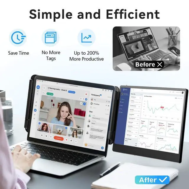 Alt view image 2 of 7 - Laptop Screen Extender, 14 Portable Monitor for Laptop, 1080P FHD Dual Monitor for 13"-17" Laptops, Second Extended Computer Monitor for Travel Work, Compatible with Windows Mac Android Switch PS