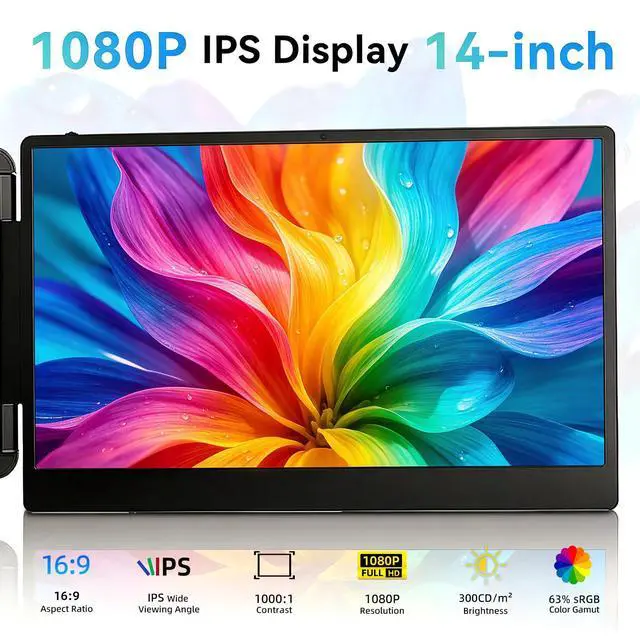 Alt view image 3 of 7 - Laptop Screen Extender, 14 Portable Monitor for Laptop, 1080P FHD Dual Monitor for 13"-17" Laptops, Second Extended Computer Monitor for Travel Work, Compatible with Windows Mac Android Switch PS