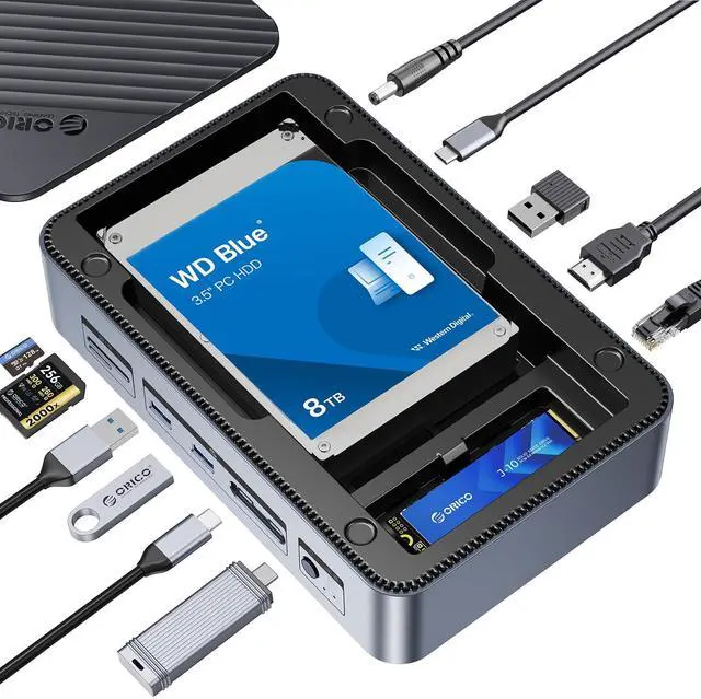 Main image of 12-in-1 USB C Hub with M.2 + SATA 2.5/3.5 SSD/HDD Enclosure, USB C to HDMI Adapter 4K@60Hz,10Gbps USB A/USB C Data Ports, USB C Docking Station for Windows/mac OS D35M2